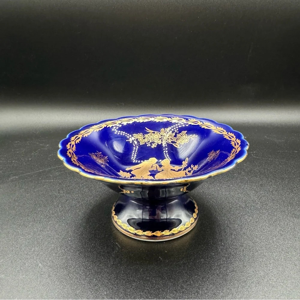 Limoges France Cobalt Blue and Gold “The Proposal” Andre Prevot Trinket Dish